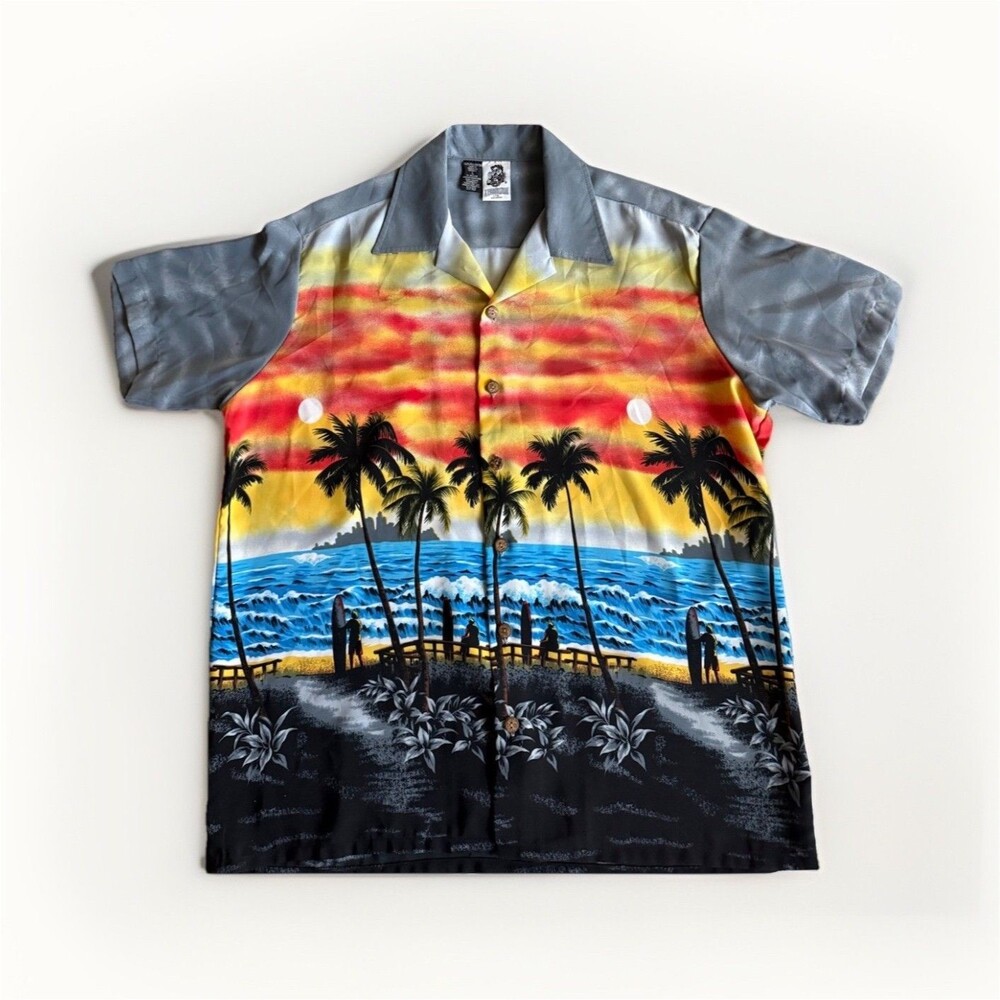 VTG Kennington Ltd. Men's Hawaiian Tropical Graphic Print Button-Up Shirt - L